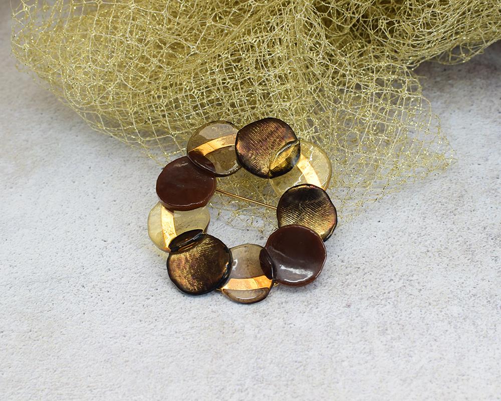 えんつなぎガラスブローチ（ブラウン）