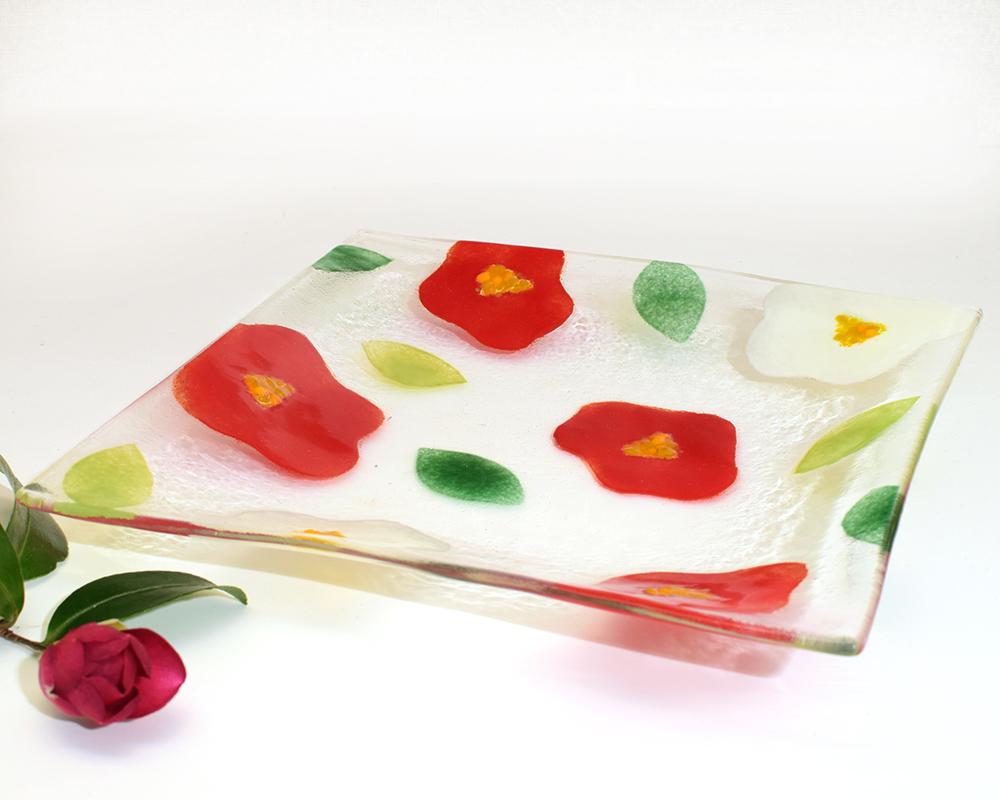 椿のガラス角皿L | 3枚目