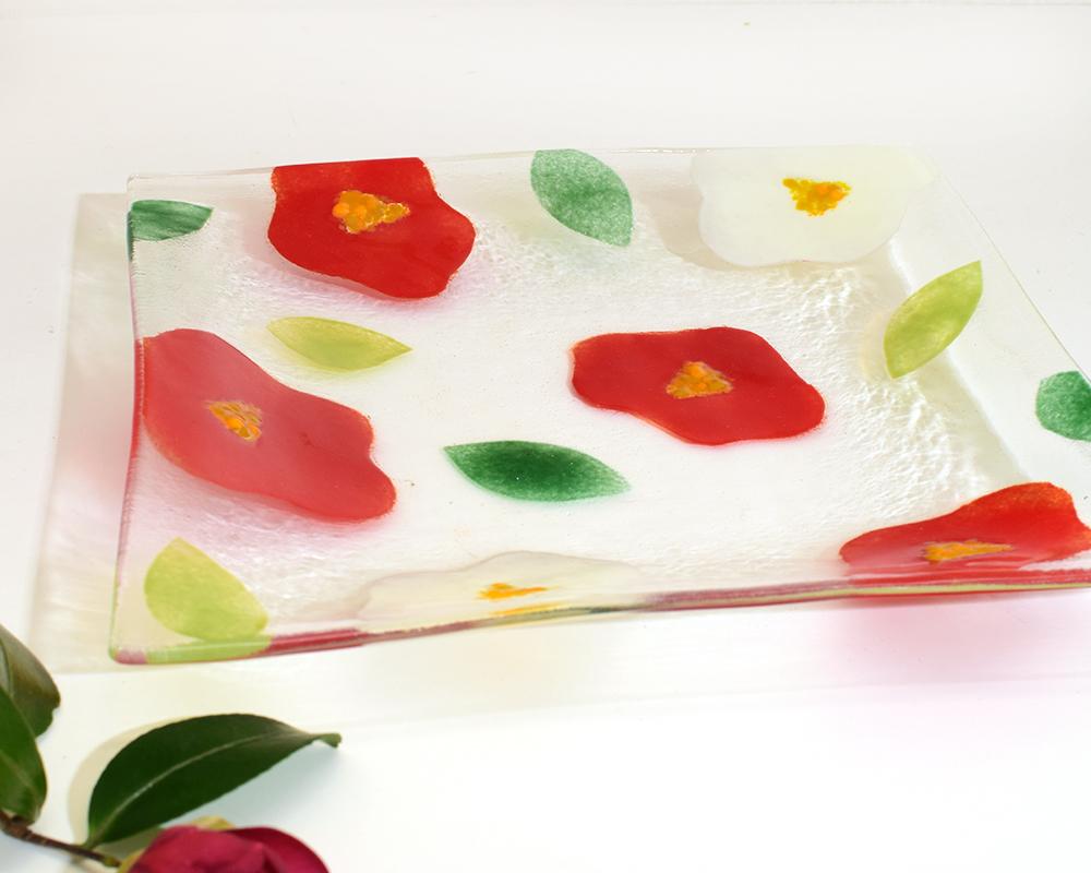 椿のガラス角皿L | 5枚目