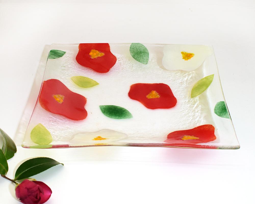 椿のガラス角皿L | 4枚目