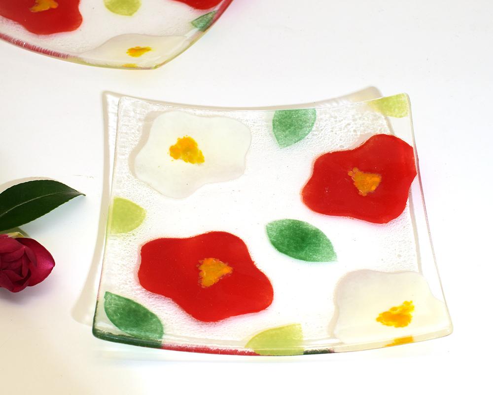 椿のガラス角皿M | 6枚目