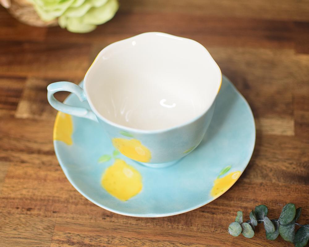 レモン×ブルーのフラワーカップ＆ソーサー | 10枚目