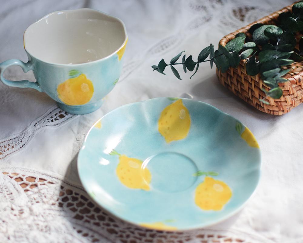 レモン×ブルーのフラワーカップ＆ソーサー | 4枚目