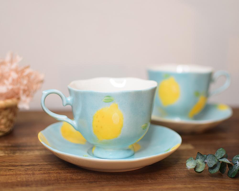 レモン×ブルーのフラワーカップ＆ソーサー | 5枚目