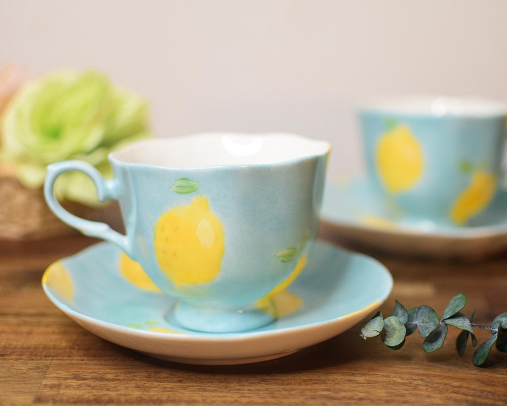 レモン×ブルーのフラワーカップ＆ソーサー | 7枚目