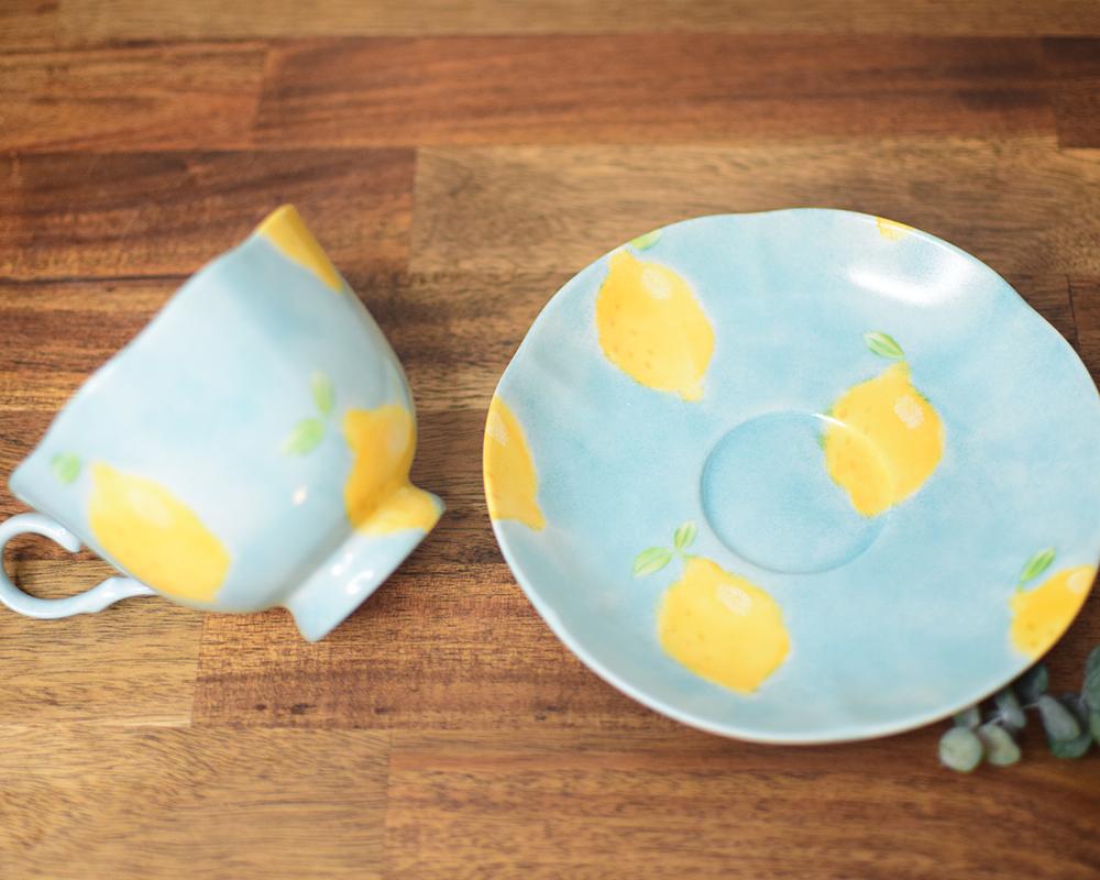 レモン×ブルーのフラワーカップ＆ソーサー | 8枚目