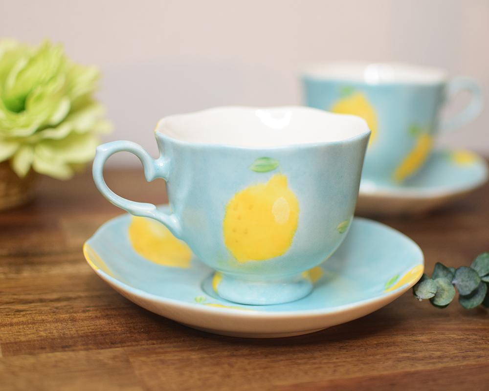 レモン×ブルーのフラワーカップ＆ソーサー | 9枚目