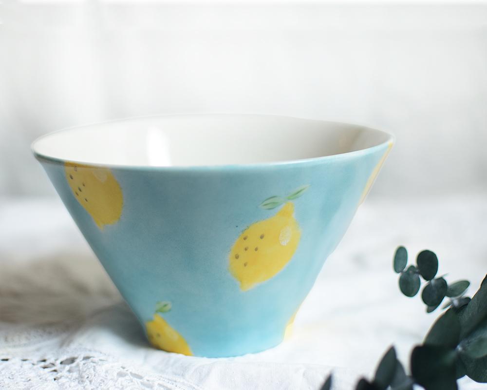 レモン×ブルーの大きい鉢