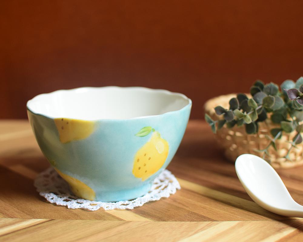 レモン×ブルーのフラワーボウル