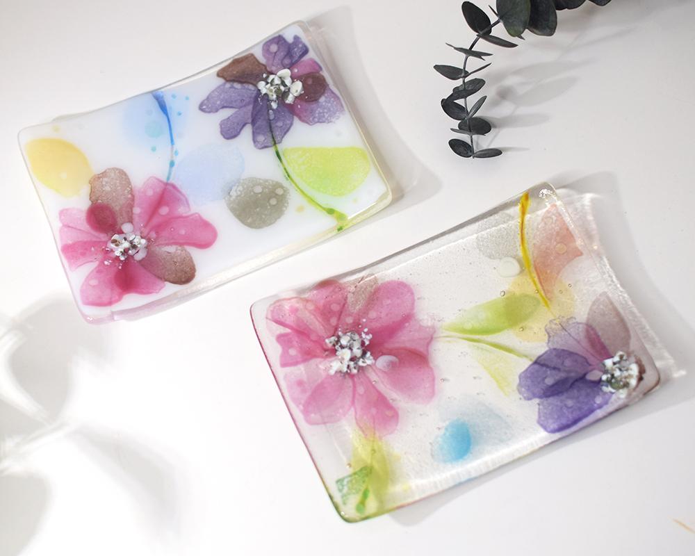 ゆらひら～水彩のようなガラス菓子皿（A/B/C)