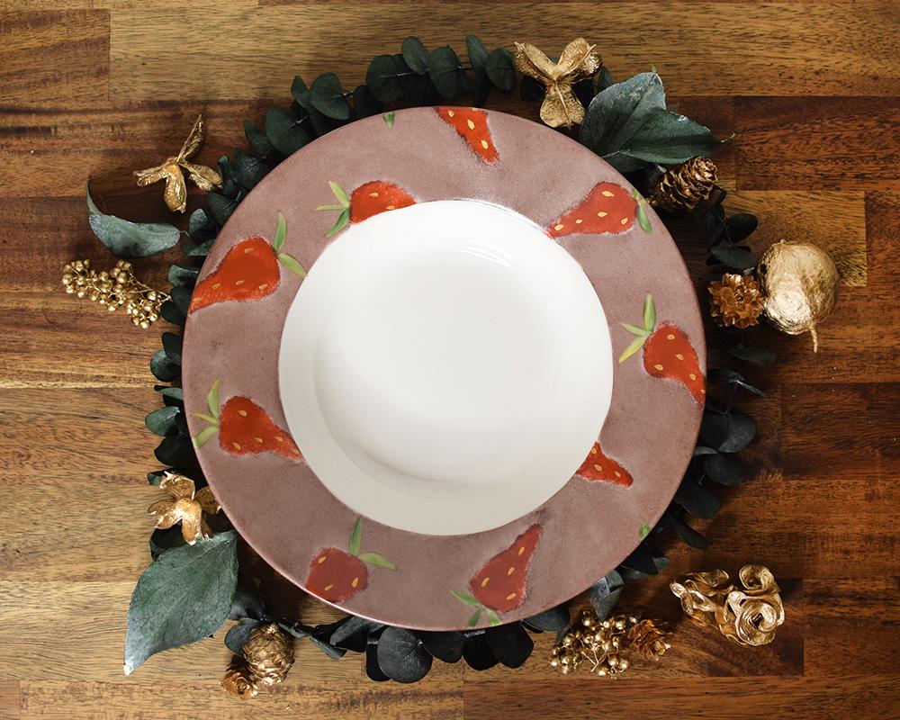 いちご×ブラウンのリムボウル