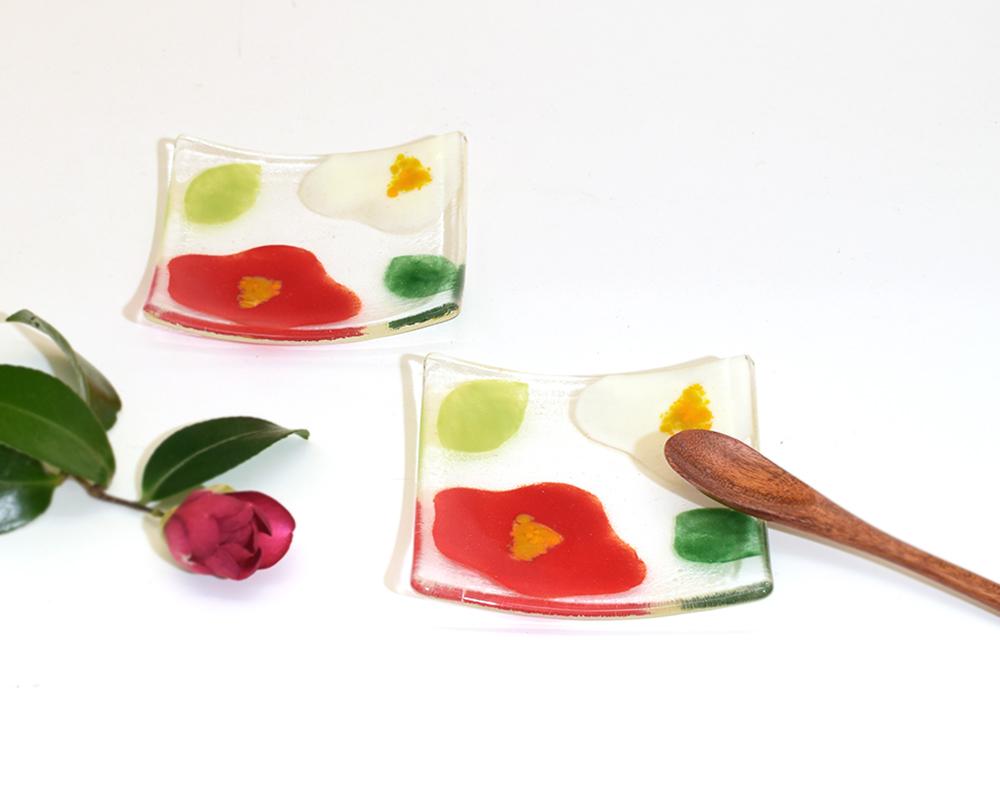 椿のガラス豆皿S2枚セット | 3枚目