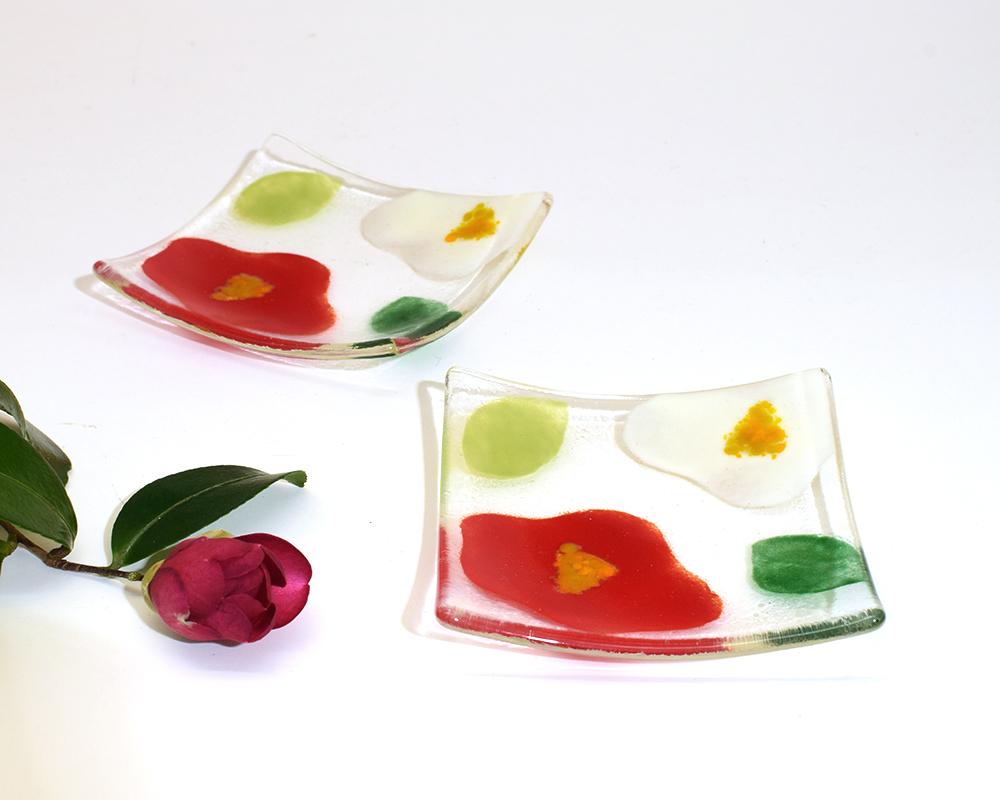 椿のガラス豆皿S2枚セット | 4枚目